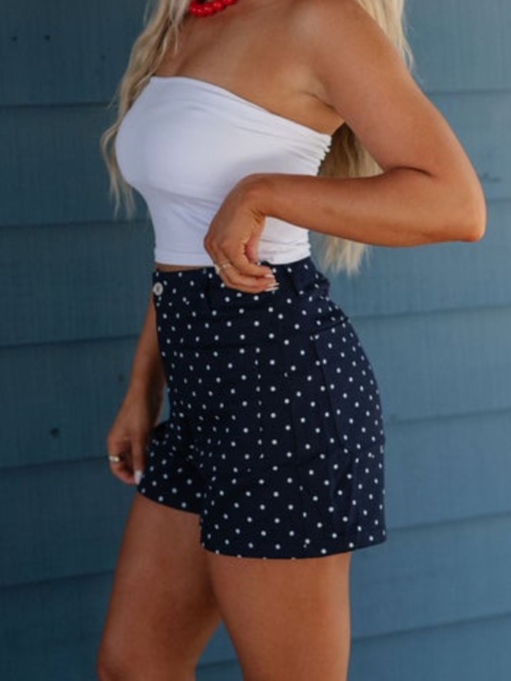 High-Rise Navy Polka Dot Women's Shorts